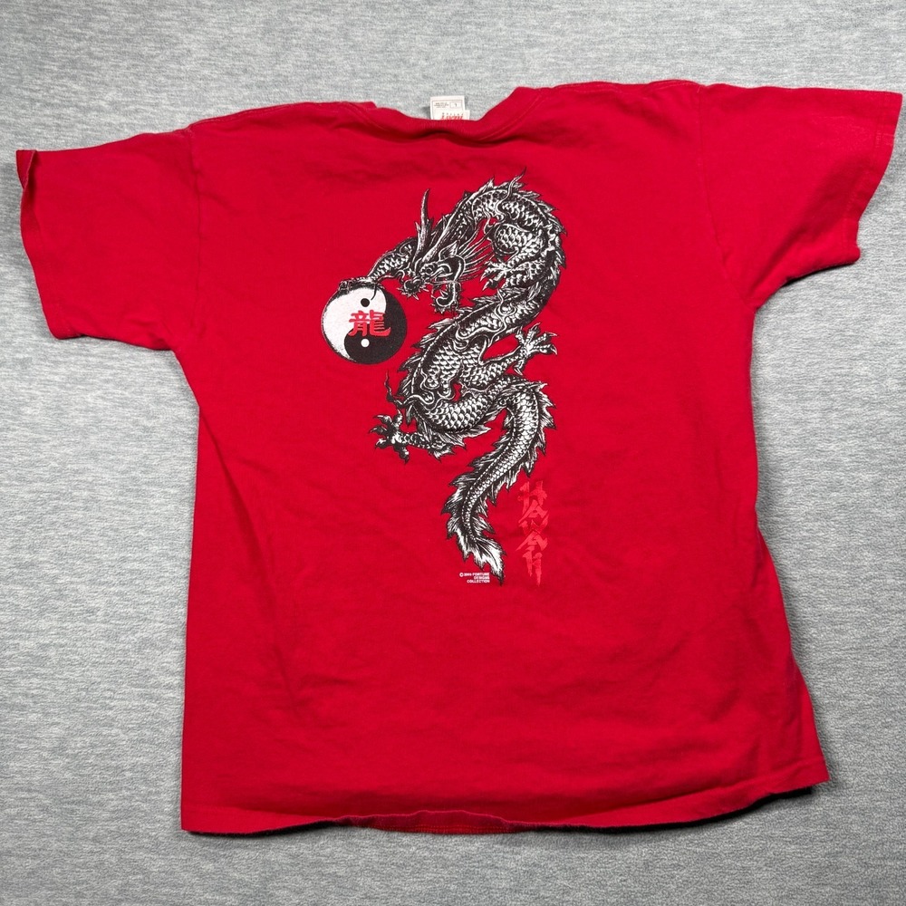 Fruit Of The Loom T-Shirt Men L Red Yin Yang Dragon 2000 Fortune Designs Graphic